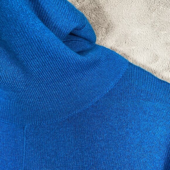 Magaschoni 100% Cashmere Sweater M Roll Turtleneck Cobalt Blue Grey Quiet Luxury - Picture 5 of 15
